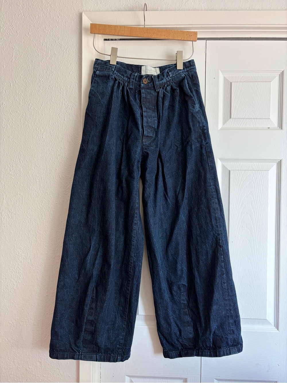 HUL LE KES Designer Wide Leg Dark Indigo Jeans Unisex High Waist billowy Legs